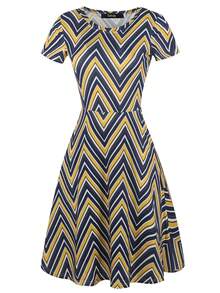 Chevron Print Hidden Pocket Dress - Multicolor - View 2