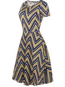 Chevron Print Hidden Pocket Dress - Multicolor - View 4