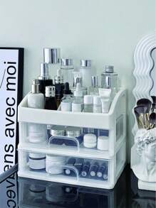 1pc Dual-layer Cosmetic Storage Box - White - View 2