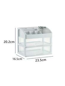 1pc Dual-layer Cosmetic Storage Box - White - View 3