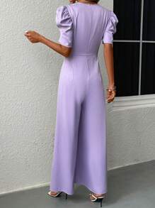 Chiquease Puff Sleeve Wide Leg Jumpsuit - Lilac Purple - View 2