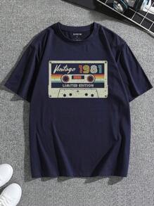 Men Audiotape And Letter Graphic Tee - Navy Blue - View 1