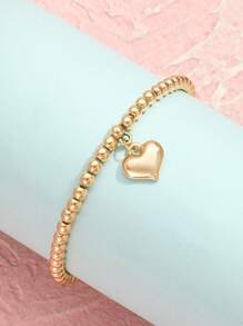 兒童極簡風格愛心裝飾塑膠圓珠手環適用於禮品 - 金黃色 - 查看 2