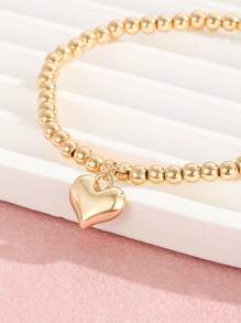 兒童極簡風格愛心裝飾塑膠圓珠手環適用於禮品 - 金黃色 - 查看 3