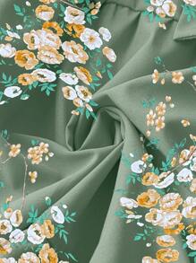 SHEIN LUNE Váy tay cánh bướm in hoa có thắt lưng cho mùa hè - Màu xanh lá cây đậm - Xem 4