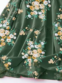 SHEIN LUNE Váy tay cánh bướm in hoa có thắt lưng cho mùa hè - Màu xanh lá cây đậm - Xem 6