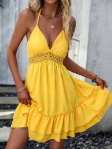 SHEIN VCAY Vestido de tirantes con encaje bajo con fruncido