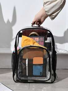 Clear Casual Daypack Zipper Trung bình Đen PVC, Túi sân vận động - màu đen - Xem 4