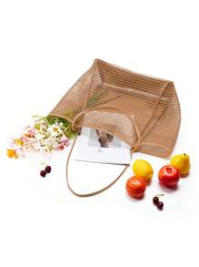 極簡風格購物袋雙把手網紗中等的