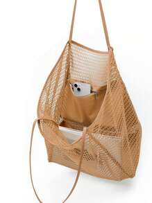 極簡風格購物袋雙把手網紗中等的