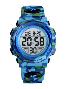 Skmei 1 Trẻ Em Dây Đeo TPU Chống Nước Camo Mặt Tròn Đồng Hồ Kỹ Thuật Số Để Trang Trí Hàng Ngày - Màu xanh nhạt - Xem 2