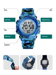 Skmei 1 Trẻ Em Dây Đeo TPU Chống Nước Camo Mặt Tròn Đồng Hồ Kỹ Thuật Số Để Trang Trí Hàng Ngày - Màu xanh nhạt - Xem 5