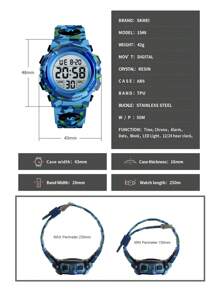 Skmei 1 Trẻ Em Dây Đeo TPU Chống Nước Camo Mặt Tròn Đồng Hồ Kỹ Thuật Số Để Trang Trí Hàng Ngày - Màu xanh nhạt - Xem 6