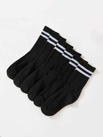 6pairs Women Striped Pattern Fashionable Crew Socks For Daily Decoration, Fall