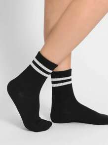 6pairs Women Striped Pattern Fashionable Crew Socks For Daily Decoration, Fall - Black - View 2