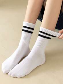 6pairs Women Striped Pattern Fashionable Crew Socks For Daily Decoration, Fall