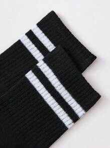 6pairs Women Striped Pattern Fashionable Crew Socks For Daily Decoration, Fall - Black - View 3