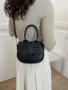 Túi nắp yên ngựa mini Khóa đen Trang trí Tay cầm trên cùng PU - màu đen - Xem 2