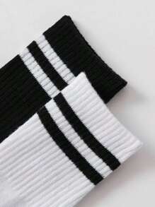 6pairs Women Striped Pattern Fashionable Crew Socks For Daily Decoration, Fall