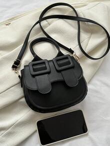 Túi nắp yên ngựa mini Khóa đen Trang trí Tay cầm trên cùng PU - màu đen - Xem 5