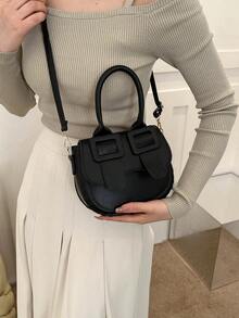 Túi nắp yên ngựa mini Khóa đen Trang trí Tay cầm trên cùng PU - màu đen - Xem 6