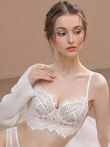 Sujetador con encaje floral con aro - Blanco - Ver 4