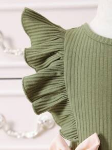 Trang phục dự tiệc cho em bé Thêu Xù Nơ trước Khối Màu Hoa - xanh quân đội - Xem 4