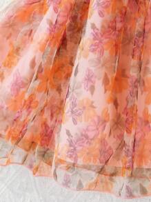 Baby Floral Print Cold Shoulder Dress - Pink - View 4