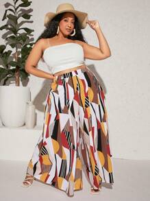 SHEIN CURVE+ Quần Plus Size Hình học Chắp vá Giải trí - Nhiều màu - Xem 5