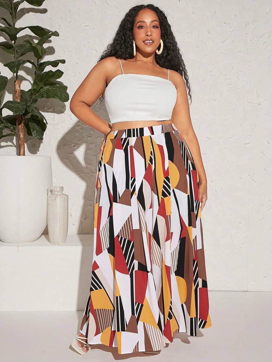 SHEIN CURVE+ Quần Plus Size Hình học Chắp vá Giải trí - Nhiều màu - Xem 1