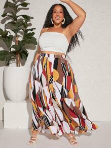 SHEIN CURVE+ Quần Plus Size Hình học Chắp vá Giải trí - Nhiều màu - Xem 6