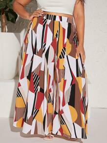 SHEIN CURVE+ Quần Plus Size Hình học Chắp vá Giải trí - Nhiều màu - Xem 4