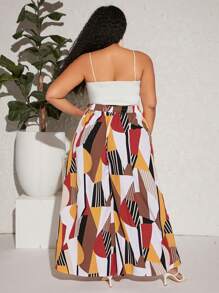 SHEIN CURVE+ Quần Plus Size Hình học Chắp vá Giải trí - Nhiều màu - Xem 7