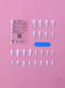 24 chiếc dài hình trái tim hạnh nhân in móng tay giả & 1 dũa móng tay & 1 tờ băng dính - Nhiều màu - Xem 2