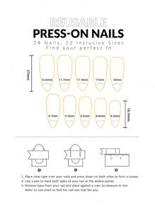 24 chiếc dài hình trái tim hạnh nhân in móng tay giả & 1 dũa móng tay & 1 tờ băng dính - Nhiều màu - Xem 5