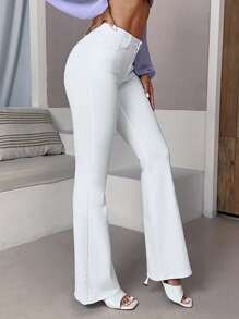 SHEIN Essnce Solid Flare Leg Jeans - White - View 1