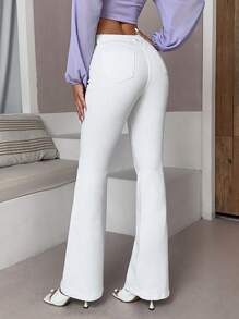 SHEIN Essnce Solid Flare Leg Jeans - White - View 2