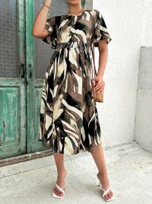 SHEIN Maternity Allover Print Keyhole Back Dress - Multicolor - View 1