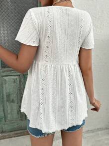 SHEIN Maternity Eyelet Embroidery Butterfly Sleeve Tee - White - View 2