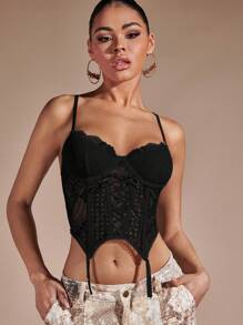 SHEIN BAE Asymmetrical Hem Lace Cami Top - Black - View 3