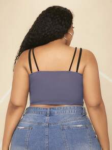 SHEIN CURVE+ 大碼蕾絲拼接吊帶上衣 - 藏蓝色 - 查看 3