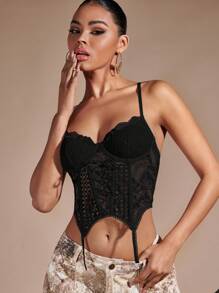 SHEIN BAE Asymmetrical Hem Lace Cami Top - Black - View 5