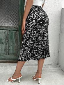 SHEIN Maternity Adjustable Waist Split Thigh Allover Print Skirt - Black and White - View 2