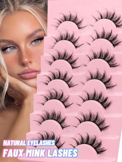 GROINNEYA Manga Lashes 7 Pairs Faux Mink Eyelashes Natural Look Fluffy 3D Volume Eyelashes Soft Cross Wispy Eyelash Extension Makeup For Party Travel (MA09) Strip Lashes,Lashes,Eyelashes,Fake Lashes