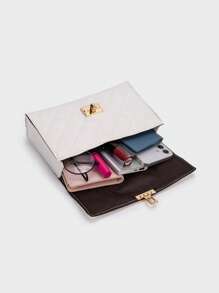 1pc Women White Diamond Grid Chain Strap Crossbody Bag, Fashionable Light-Weight Quilted Flap Shoulder Bag - White - View 3