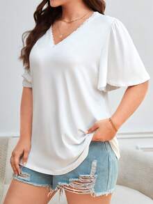 SHEIN Frenchy Plus Solid V Neck Tee - White - View 6