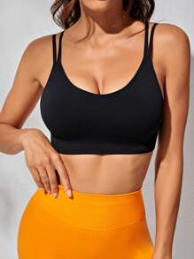 SHEIN Yoga Sxy 後背十字交叉運動型文胸 - 黑色 - 查看 1