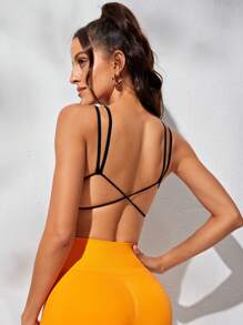 SHEIN Yoga Sxy 後背十字交叉運動型文胸 - 黑色 - 查看 5