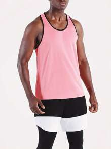Manfinity Sport Corelite Men Contrast Binding Racerback Sports Tank Top - Pink - View 1