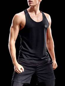 Hombres Top tank deportivo con estampado geométrico de espalda nadadora - Negro - Ver 5